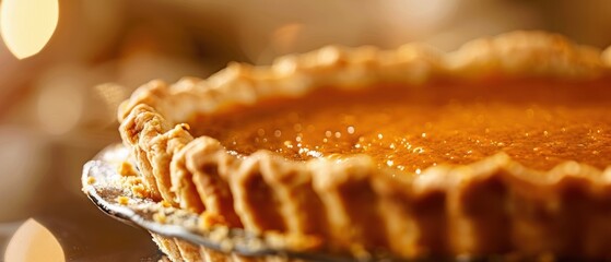 Close-up photo of a freshly baked pie with a golden crust and sweet filling, perfect for dessert or holiday celebrations.