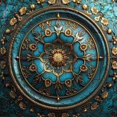 Naklejka premium Ornate Islamic Ceramic Plate with Luxurious Detail