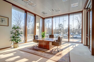 Fototapeta premium Modern Executive Office with Large Windows