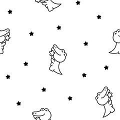 Cute kawaii crocodile. Seamless pattern. Coloring Page. Cartoon adorable animal characters. Hand drawn style. Vector drawing. Design ornaments.