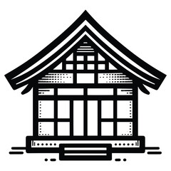 Traditional Japanese House silhouette on white background