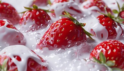 Strawberries dipped in white liquid milk