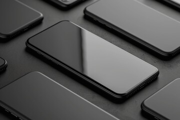 Smartphones arranged in grid pattern