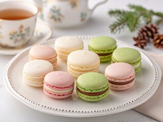 Obraz premium Assortment of colorful macarons on a plate