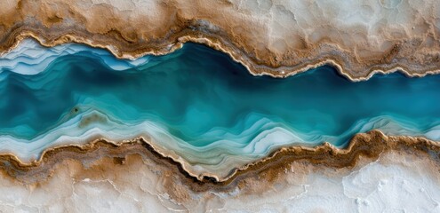 Fototapeta premium Vibrant abstract agate stone texture with turquoise and gold patterns
