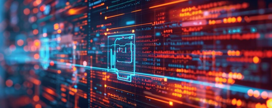 Futuristic holographic code and virtual user interface concept Abstract digital technology background