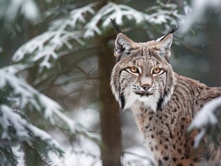 Majestic lynx in snowy forest
