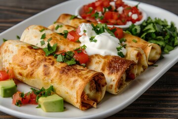Delicious mexican food with tortillas, salsa, and sour cream