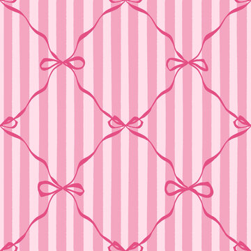 ribbon pink bows seamless pattern