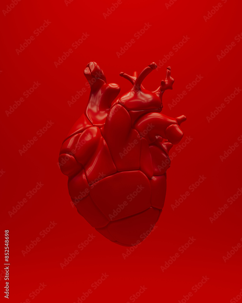 Poster red human heart soft rounded fragments sections modern abstract background 3d illustration render di