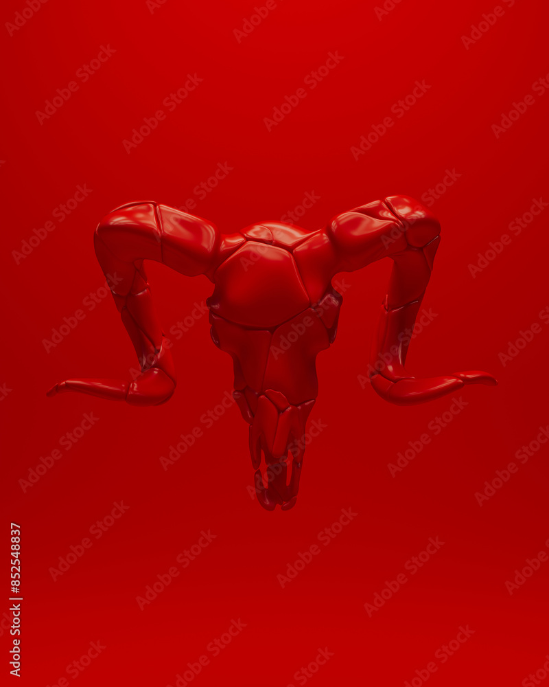 Poster red ram skull soft rounded fragments sections modern abstract background 3d illustration render digi