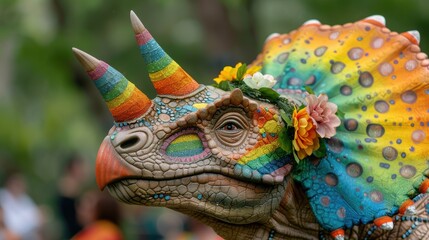 Colorful Reptile with Floral Accents