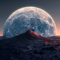 A moon in the sky. Sunset on the moon