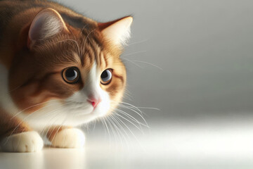 Obraz premium A close-up of a cat preparing to jump. Space for text.