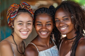 Fototapeta premium Three smiling women friends