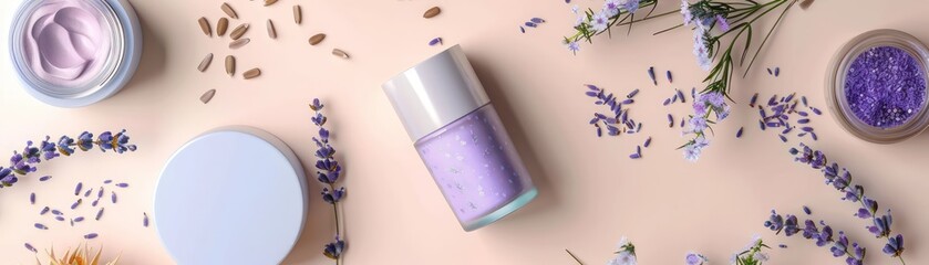 Serene Elegance - Luxurious Skincare Packaging in Soothing Pastel Hues with Organic Lavender and Chamomile Accents
