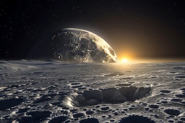 A moon in the sky. Sunset on the moon