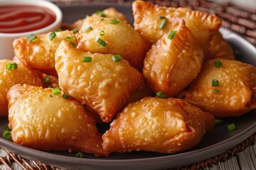 Delicious fried dumplings with green onions