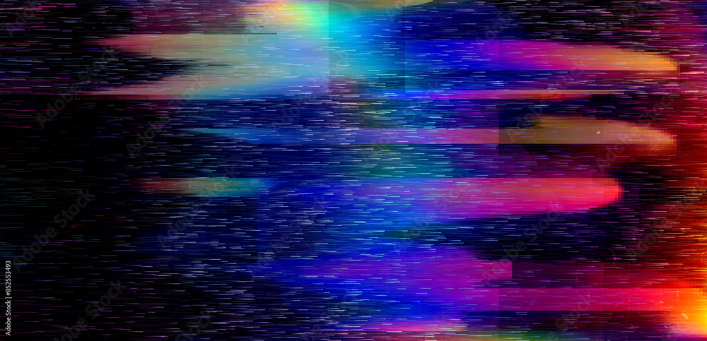 Aufkleber Abstract background with datamoshing effect and holographic pixelated glitches. Concept of bug in program or video decay.