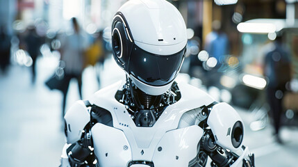 Fototapeta premium A futuristic humanoid robot in an urban setting