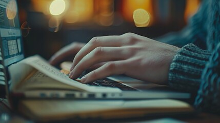 Close-up of a person's hands typing on a laptop keyboard.