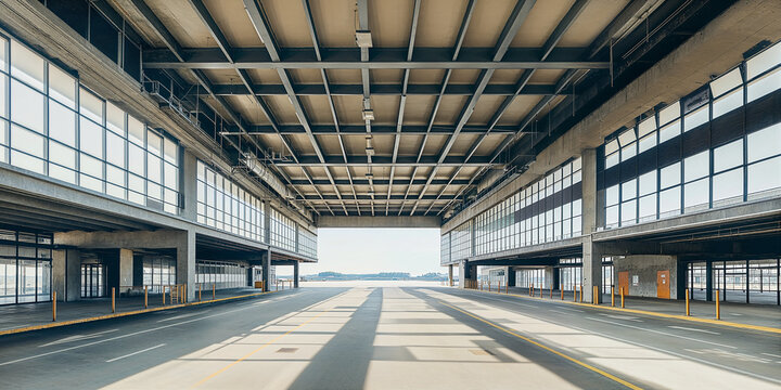 empty factory or industrial warehouse facility interior hanger or workshop building as huge stage space