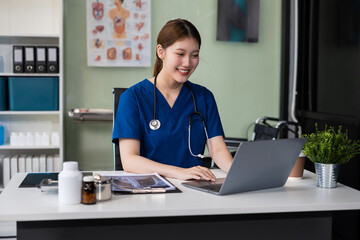 Medicine doctor hand working with modern digital tablet computer interface as medical network concept.