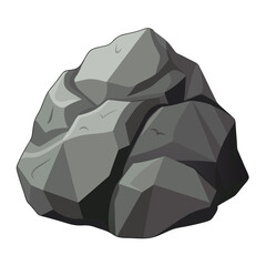 Cartoon illustration of large rock with design keywords on white background