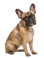 Fototapeta premium Full body shot of French Bulldog dog, sitting, looking around curiously.