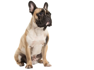 Obraz premium Full body shot of French Bulldog dog, sitting, looking around curiously.