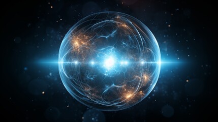 Obraz premium A hypnotic glowing cosmic sphere emitting energy with blue light in a celestial space setting