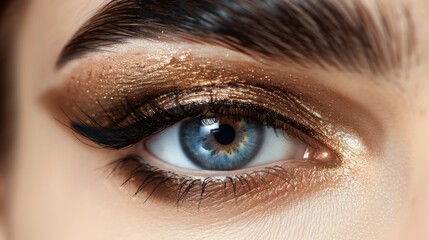 Obraz premium Perfect Eyebrows and lashes: A close-up shot of a model's eyebrows, groomed and filled to perfection. Fashion, beauty, cosmetics.