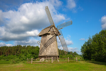 An ancient windmill. Mikhailovskoye, Pushkin Mountains. Pskov region. Russia