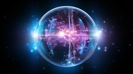 Fototapeta premium Glowing Energy Sphere: A Cosmic Abstract with Radiant Colors and Luminescent Glows in Space