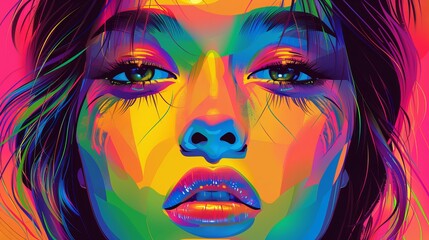 Vector illustration LGBT pride rainbow concept icon. Pride flag colors eyeshadow,Portrait of young asian girls.