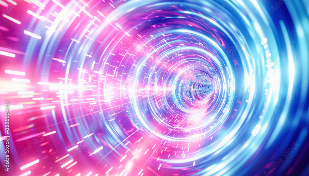 Poster the image depicts a wormhole in outer space with various vibrant lights shining from it