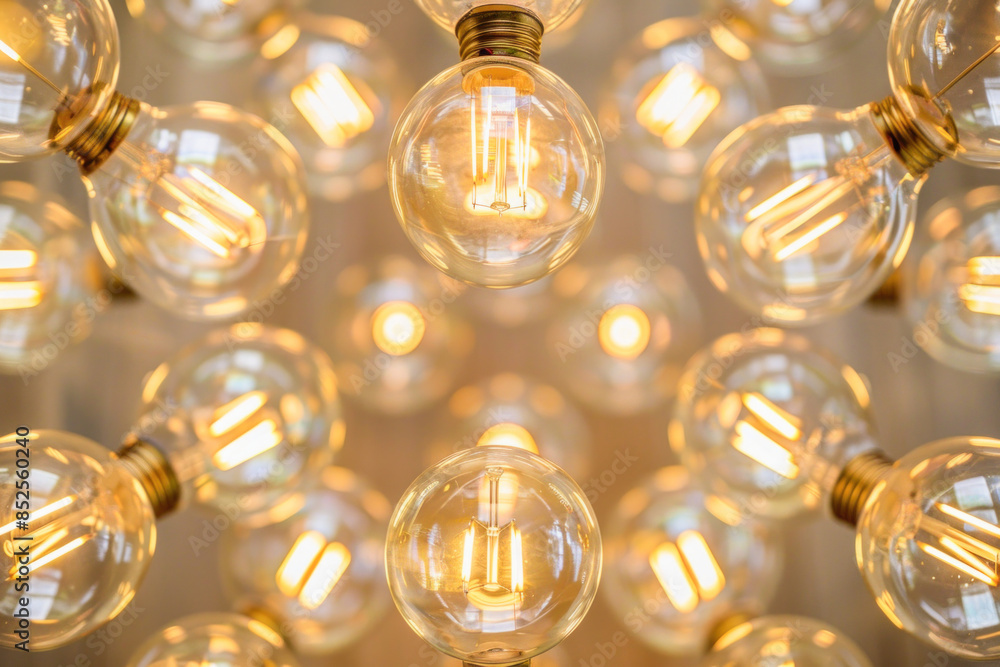Poster a cluster of beautiful light bulbs are suspended from the ceiling, creating a captivating display