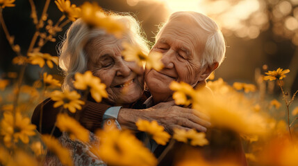 Fototapeta premium Tag der Großeltern Oma und Opa glücklich mit Enkeln Generative AI