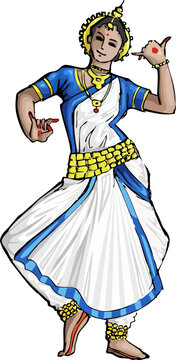 indian dancer in blue and white costume clip art preview