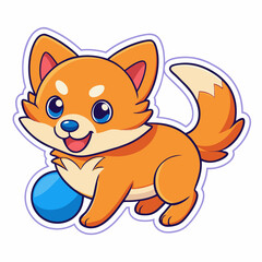 Super Cute Cartoon Dog Playing with Ball - Vector Art Illustration for Stickers.