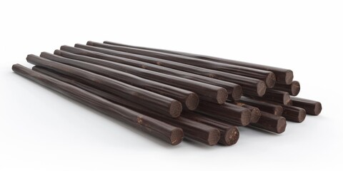 3D Rendered Chocolate Wafer Sticks Isolated on White Background: Ideal for Desserts, Afternoon Tea, Festive Gifts, and Celebrations. High-Resolution AI-Generated Wallpaper Background.