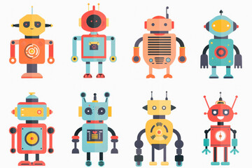 A colorful variety of robots is showcased against a minimalist white background