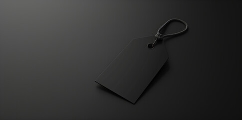 Fototapeta premium Black blank tag mockup on black, fashion brand template. 3D rendering