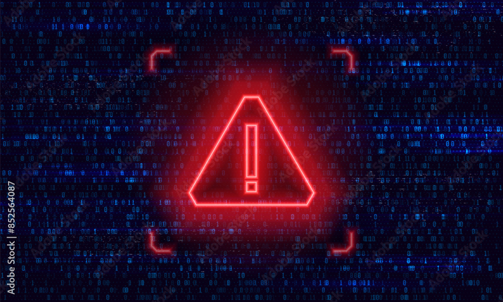 Poster danger sign. hacked system or cyber attack. warning symbol on the screen. vector illustration.