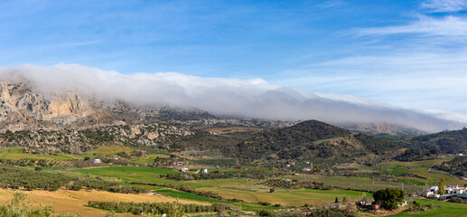 Panoramic view from road to Antequerra National Park, limestone rock formations and known for...