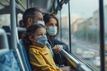 Obraz premium Family using public transportation instead of cars to reduce air pollution and promote sustainable lifestyle choices.