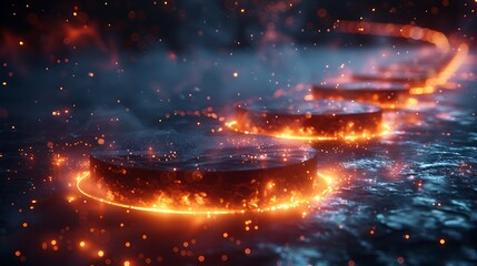 Obraz premium A captivating 3D render of floating octagons with soft glowing edges in a virtual space environment. The background features distant galaxies and nebulae, creating a sense of depth and exploration