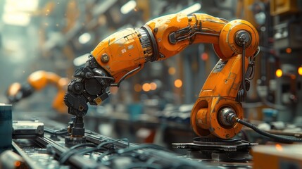 Industrial Robotic Arm Working in a Factory