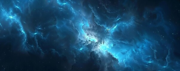 Fototapeta premium A breathtaking scene of a galaxy painted in shades of blue, with twinkling stars peeking through fluffy clouds