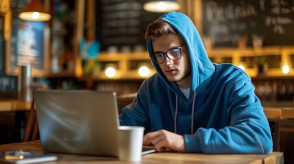 Obraz premium The man in blue hoodie